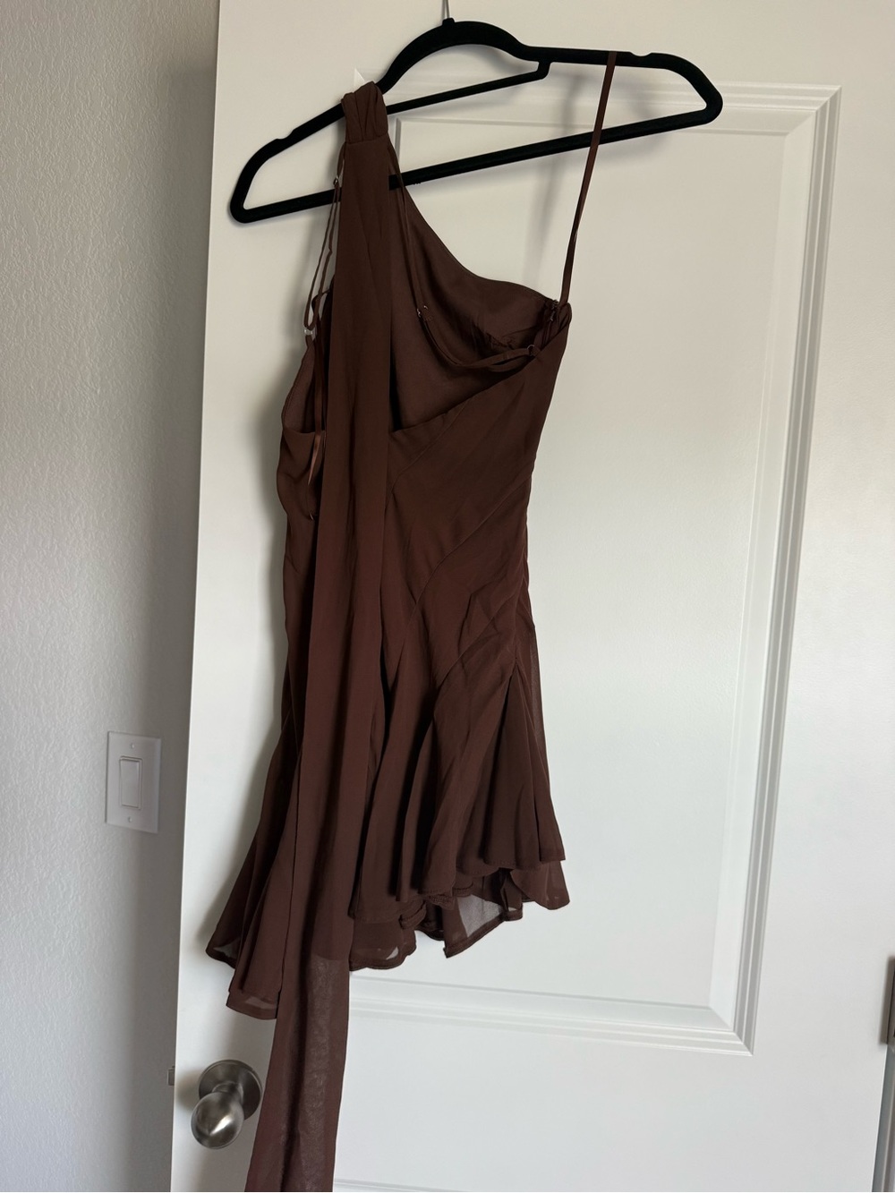 One-Shoulder Brown Cocktail Dress